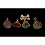 Antique Collection of 9ct Gold Excellent Stone Set Swivel Fobs ( 4 ) In Total. All Fully Hallmarked.