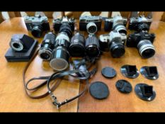 Bag Containing a Quantity of Cameras & Accessories, comprising Fujica ST605N, a Zenit-B,