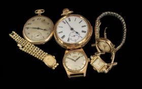 Mixed Bag of Pocket Watches & Strap Watches. Includes 2 Gold Tone Pocket Watches, Roamer Popular