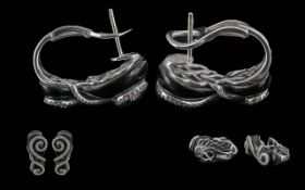 18ct White Gold Diamond Ring And Matching Earrings, Of Swirl Design Set With Round Modern