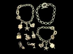Three Silver Links of London Bracelets, all fully hallmarked, odd charms, with boxes.