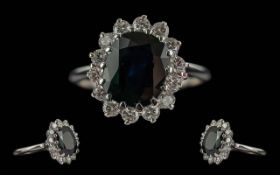 Ladies Attractive 18ct White Gold Sapphire & Diamond Set Dress Ring.