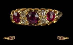 Edwardian Period 1902-1910 Ladies 18ct Gold Ruby & Diamond Set Ring- Marked 18ct To Shank.