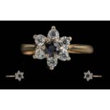 Ladies Pleasing Quality 18ct Gold Diamond & Sapphire Set Cluster Ring - Full Hallmark To Interior
