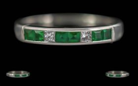 Ladies Excellent 18ct White Gold Emeralds & Diamond Channel Set Ring, full hallmark to shank.