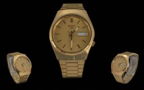 Seiko 5 Gents Automatic Day-Date Gold on Steel Wrist Watch.