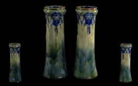 Royal Doulton Pair Of Impressive Art-Nouveau Tall Vases - Ref No 6462. Height 13
