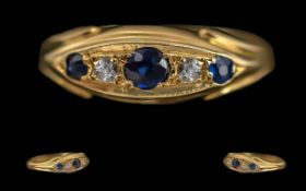 Antique Period Ladies 18ct Gold Pleasing Sapphire & Diamond Set Ring - Hallmark Birmingham 1912.