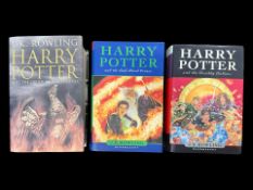 Harry Potter Interest - three Harry Potter hardback books, titles Deathly Hallows,