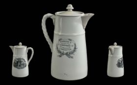 A rare Lancaster transfer printed ironstone advertising coffee pot,