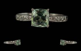 9ct White Gold Gem Set Ring, Fully hallmarked, Ring Size N½, 2.5 Grams
