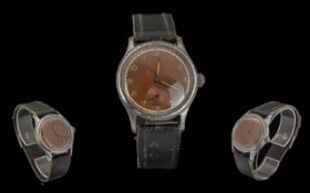 Helvetia Vintage Mechanical Chrome Cased Wrist Watch - With Copper Coloured Dial.