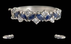 Ladies 18ct Gold Contemporary Sapphire/Diamond Set Ring. Full hallmark to interior of shank. Well-