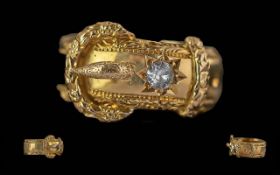 Edwardian Period 1902 - 1910 Ladies Quality Diamond Set 18ct Gold Buckle Ring,