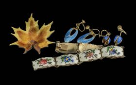 Small Collection Of Enameled Silver Jewellery, To Include a Bracelet,