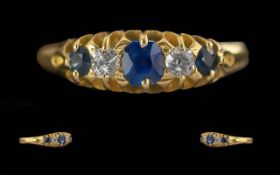 Antique Period Ladies 18ct Gold Blue Sapphire and Diamond Set Ring. Raised Open Setting.
