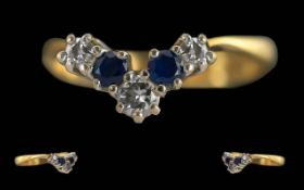 Ladies 18ct Gold Diamond & Sapphire Set Ring. Full Hallmark to Interior of Shank. Sapphires /