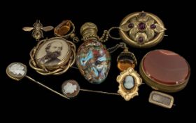 Small Mixed Lot of Base Metal Antique Jewellery, to include two stick pins,