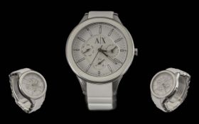 Armani X Stylish Ceramic Multi-Dial Quartz Wrist Watch with Diamond Set Markers, Extra Links.
