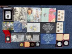 A Collection of Coins, to include Royal Mint, boxed 18th Century Musketeer coin, Apollo 8 coin, etc.