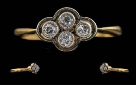 Antique Period - Pleasing Designed Ladies 18ct Gold Four Stone Diamond Set Ring,