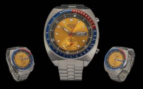 Seiko ' Pogue ' Iconic Gents Steel Chronograph Automatic Day-Date Tachymeter Wrist Watch. c.1970's.