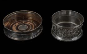 Sterling Silver & Wooden Coaster, Fully Hallmarked. Together with a Silver Plated Coaster.