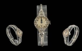 Rolex-Tudor 1930's Ladies Platinum Case With 9ct White Gold Strap Mechanical Cocktail Watch - Marked