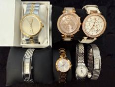 Mixed Collection of Wristwatches, two Michael Kors, two DKNY, Rotary, and Armani,