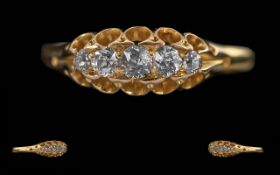 Antique Period Ladies 18ct Gold 5 Stone Diamond Set Ring, Open Raised Setting.