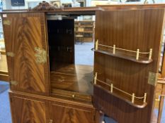Mid Century Mahogany Cocktail Cabinet, fitted interior, mirrored back with Maple pull out tray.