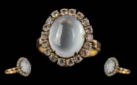 Ladies 18ct Gold Moonstone and Diamond Set Cluster Ring. Tests 18ct Gold.