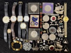 Bag of Costume Jewellery, to include cufflinks, wristwatches, Crowns, badges,