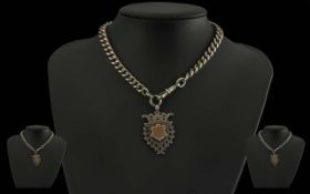 Victorian Period 1837-1901 Sterling Silver Albert Chain - With Attached Silver Medal/Fob.