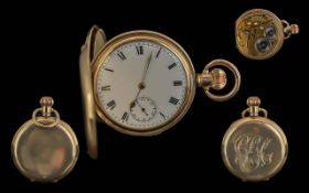 American Watch Co Waltham Traveller 14ct Gold Plated Open Faced Keyless Full Hunter Pocket Watch,