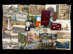 Bag of Collectibles, including pearl set brooch, Stratton dart shaped tie pin, assorted brooches,
