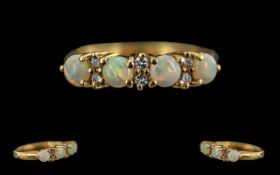 Antique Period Ladies 18ct Gold Opal & Diamond Set Ring - Pleasing Setting.