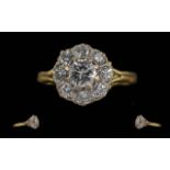 Antique Period Ladies 18ct Gold Diamond Set Cluster Ring, marked 18ct to interior of shank.