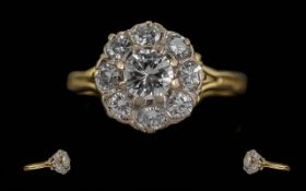 Antique Period Ladies 18ct Gold Diamond Set Cluster Ring, marked 18ct to interior of shank.