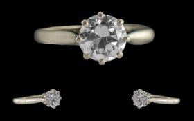 Ladies Pleasing 18ct Gold Single Stone Diamond Set Ring - Marked (950) Platinum. The Round Old