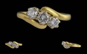 Ladies 18ct Gold 3 Stone Diamond Set Ring, Full Hallmark to Interior of Shank. The Well Matched