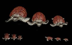 Set of 3 Enamel Silver Turtles.