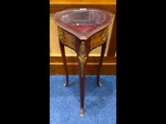 Reproduction Three Legged Vitrine Table, glass topped, with hinged heart shaped lid,