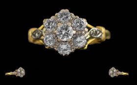Ladies Excellent 18ct Gold Diamonds Set Cluster Ring - Full Hallmark To Interior Of Shank.