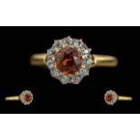 Ladies Pleasing 18ct Gold Topaz & Diamond Set Cluster Ring - Marked 18ct To Interior Of Shank.