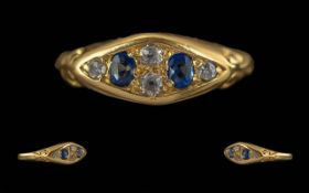 Antique Period Ladies 18ct Gold Sapphire / Diamond Set Ring. Marked 18ct to Interior of Shank.
