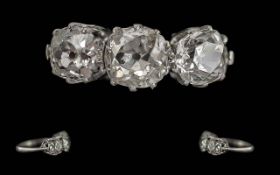Antique Period Ladies Pleasing Platinum 3 Stone Diamond Set Ring - Circa 1900.