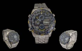 Citizen WR 100 Navihawk World Time Digital Analogue Stainless Steel Gilronograph Wristwatch.