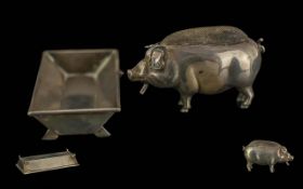Edwardian Silver Pin Cushion of a Pig at the Trough.