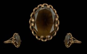 Ladies 9ct Gold Single Stone Large Smoky Topaz Set Ring. Marked 9ct to Shank. Est Weight of Total